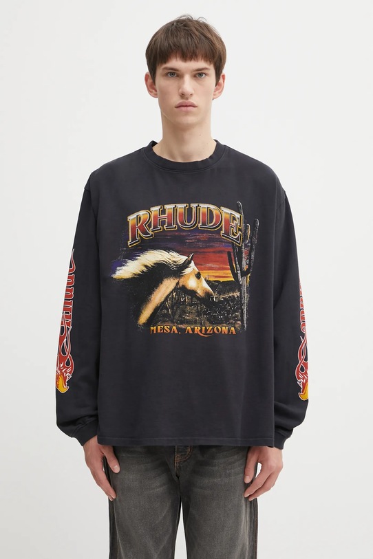 RHUDE longsleeve bawełniany Mesa Stallion nadruk czarny RHFW25TT08012