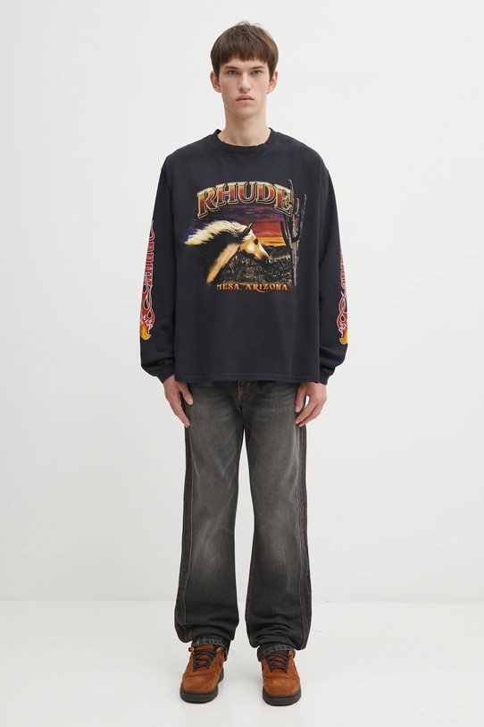 RHUDE longsleeve bawełniany Mesa Stallion RHFW25TT08012 czarny