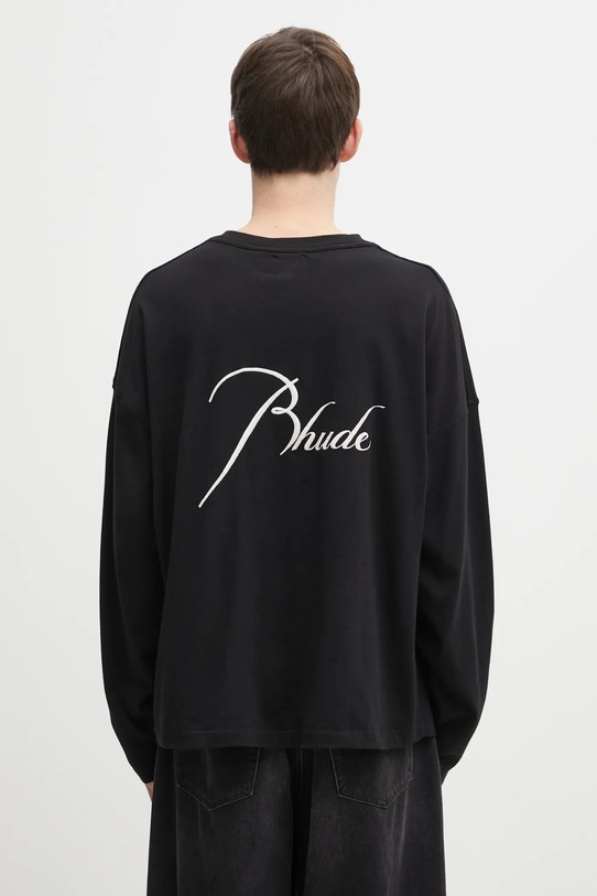 RHUDE longsleeve bawełniany Classique reverse gładkie czarny RHFW25TT10012