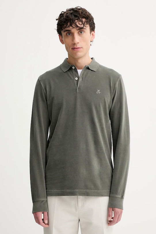 Bavlněné tričko s dlouhým rukávem Marc O'Polo hladký zelená 528223655004