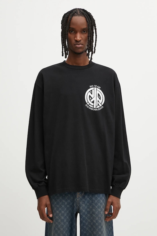 Odzież No Problemo longsleeve bawełniany No War NP6002404 czarny