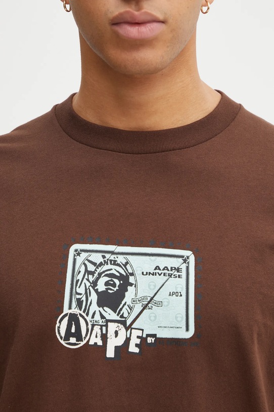 AAPE longsleeve bawełniany Theme Main brązowy AAPLTM1752XXP