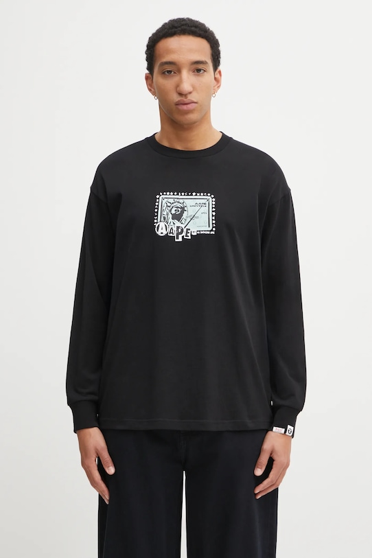 AAPE longsleeve bawełniany Theme Main nadruk czarny AAPLTM1752XXP