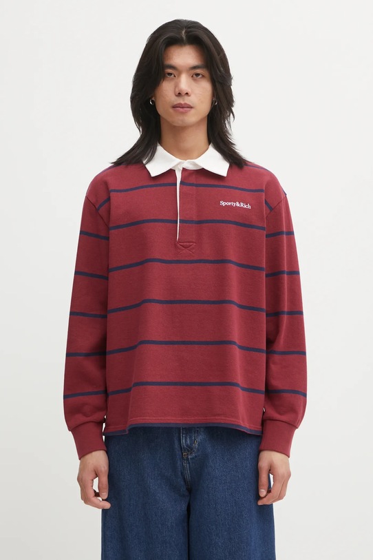 Sporty & Rich longsleeve bawełniany Serif Logo Rugby wzorzyste czerwony TO09562300RE40
