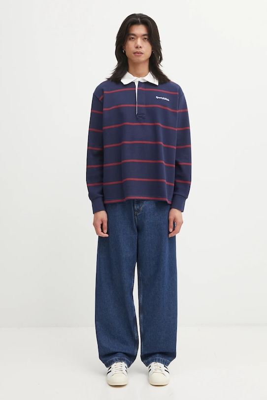 Sporty & Rich longsleeve bawełniany Serif Logo Rugby TO09562300BL134 granatowy