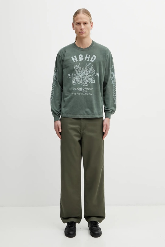NEIGHBORHOOD longsleeve bawełniany NH . TEE LS-14 252PCNH.LT14 zielony