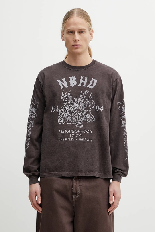 NEIGHBORHOOD longsleeve bawełniany NH . TEE LS-14 wzorzyste brązowy 252PCNH.LT14