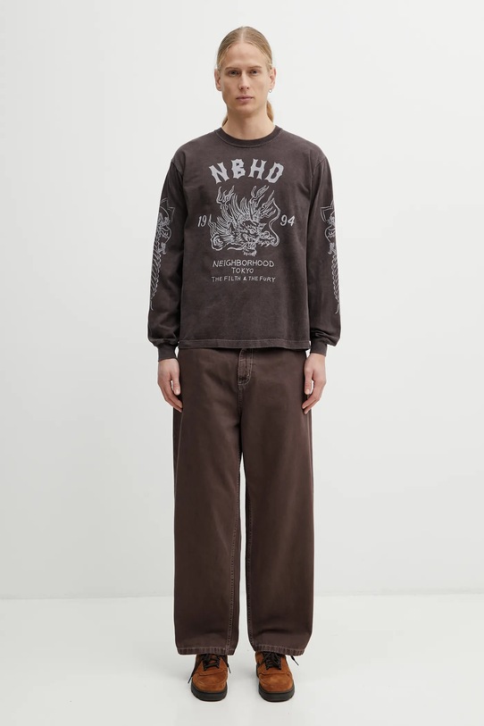NEIGHBORHOOD longsleeve bawełniany NH . TEE LS-14 252PCNH.LT14 brązowy