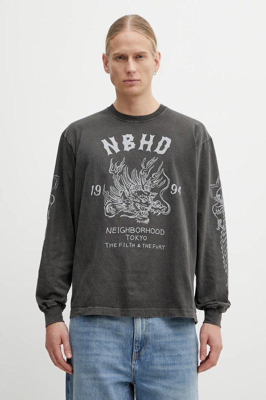 NEIGHBORHOOD longsleeve bawełniany NH . TEE LS-14 wzorzyste szary 252PCNH.LT14