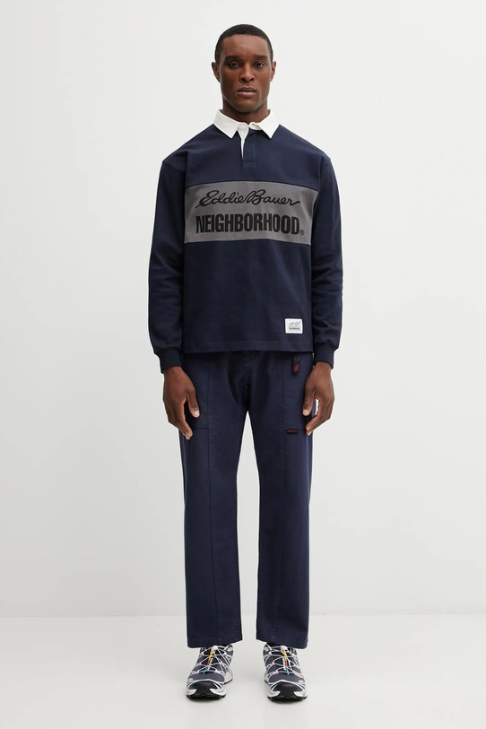 Памучна блуза с дълги ръкави NEIGHBORHOOD X EDDIE BAUER RUGBY 252ZMEBN.CSM03 тъмносин