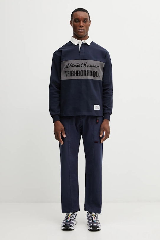 NEIGHBORHOOD longsleeve bawełniany X EDDIE BAUER RUGBY 252ZMEBN.CSM03 granatowy