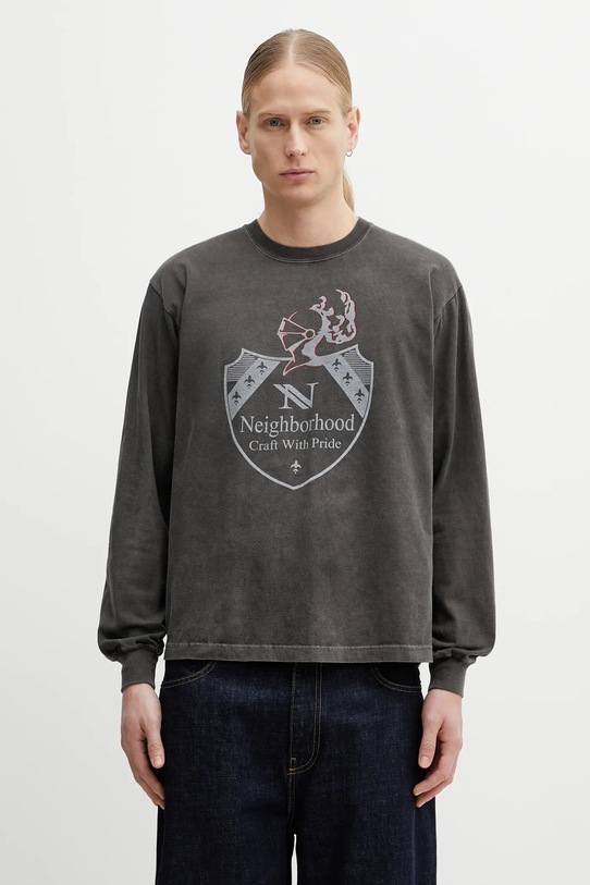NEIGHBORHOOD longsleeve bawełniany NH . TEE LS-16 nadruk szary 252PCNH.LT16