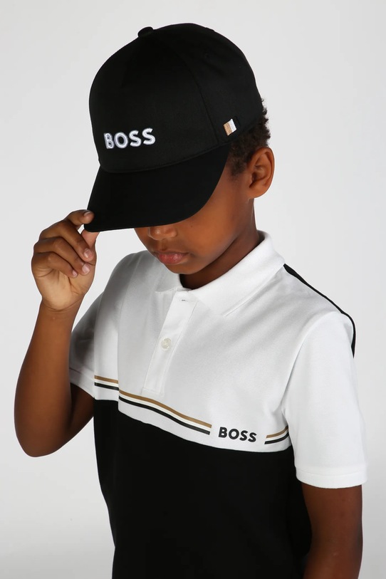 BOSS czapka z daszkiem bawełniana dziecięca aplikacja czarny J52628.58