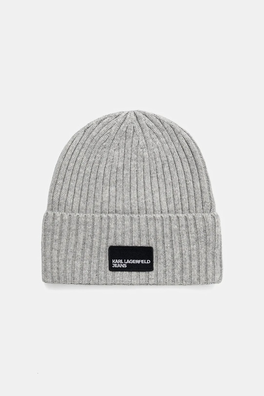 Karl Lagerfeld Jeans czapka z wełną aplikacja szary A3W33111