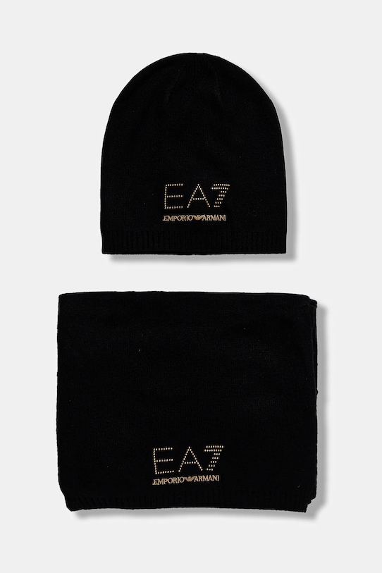 EA7 Emporio Armani czapka i szalik z domieszką wełny z domieszką wełny czarny AF16843.7W000717