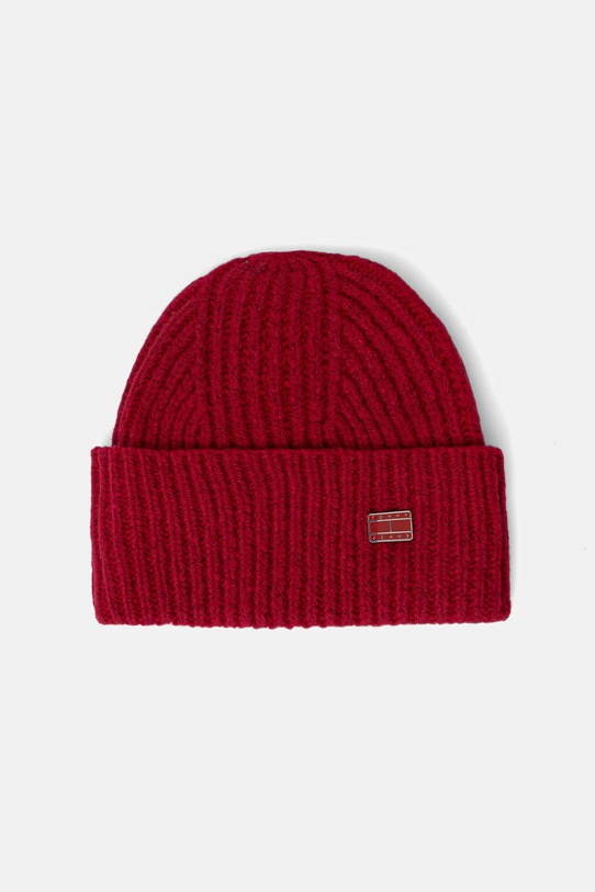 Čepice s příměsí vlny Tommy Jeans hrubá červená AW0AW17905