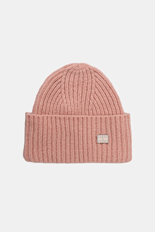 Čepice s příměsí vlny Tommy Jeans hrubá růžová AW0AW17905