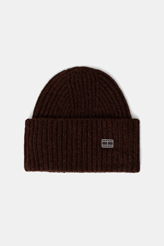 Čepice s příměsí vlny Tommy Jeans hrubá hnědá AW0AW17905