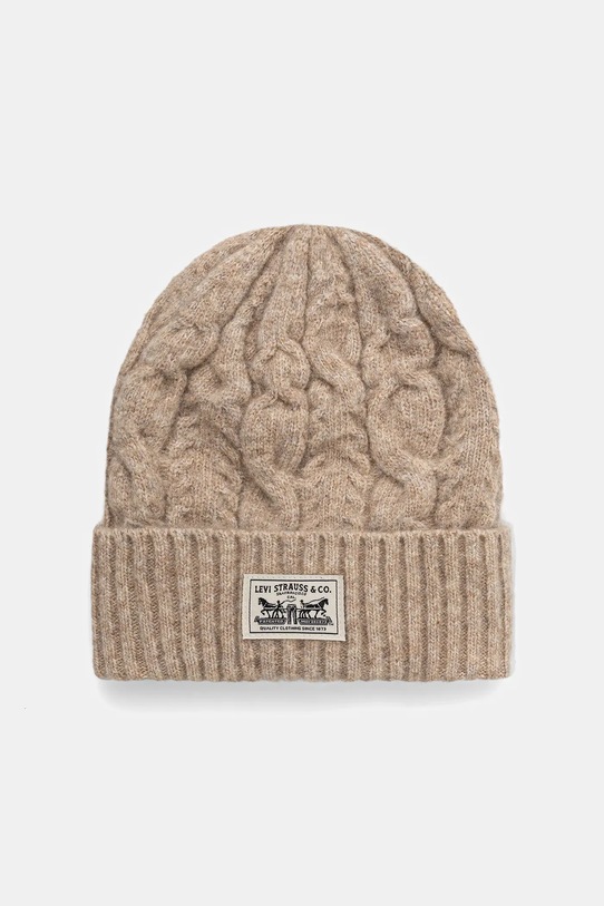 Levi's czapka z domieszką wełny aplikacja beżowy 004D4