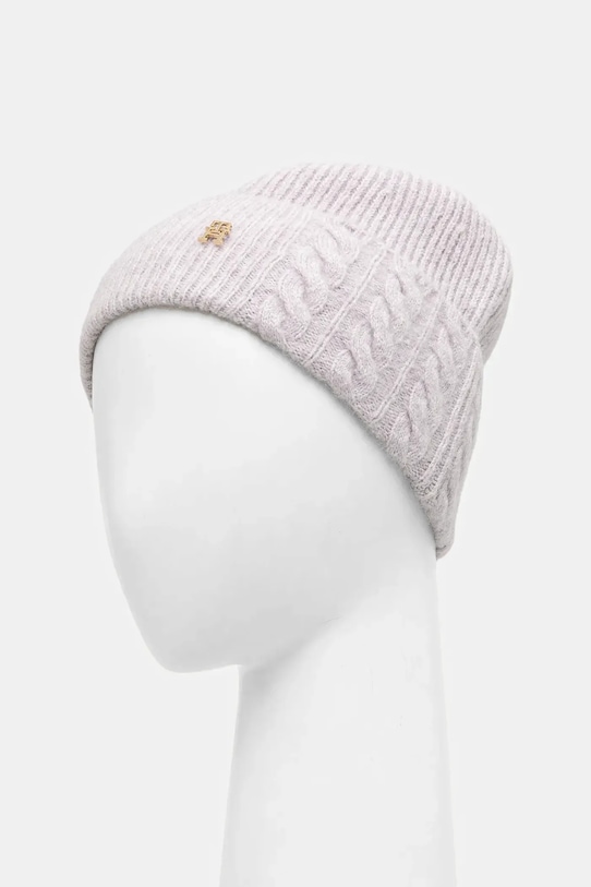 Akcesoria Tommy Hilfiger czapka z dodatkiem wełny AW0AW17784 fioletowy