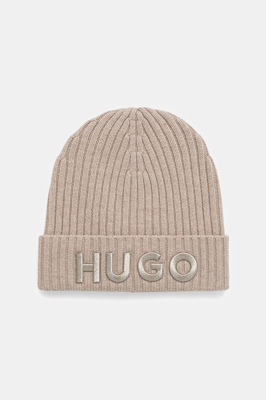 HUGO czapka wełniana wełna beżowy 50524129