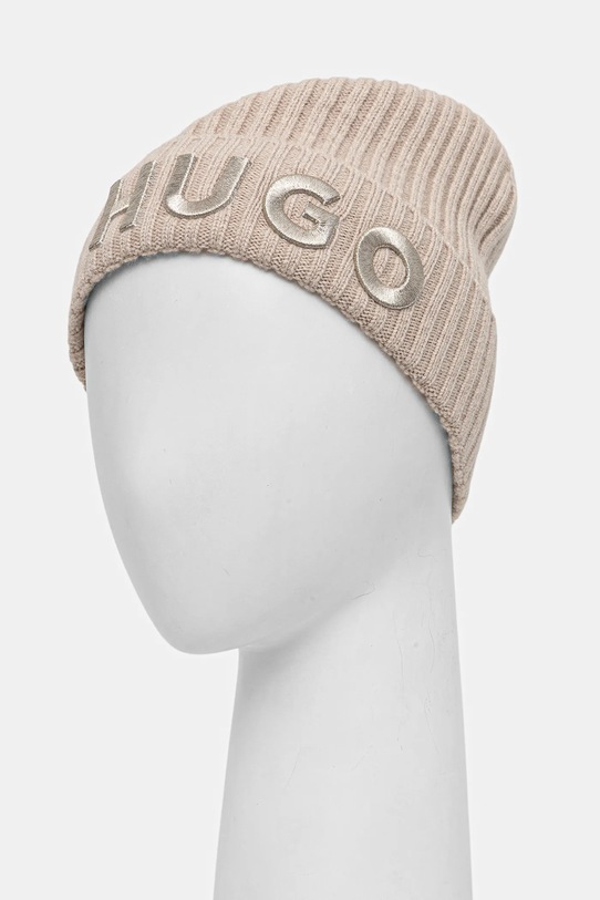 HUGO czapka wełniana 50524129 beżowy AW25