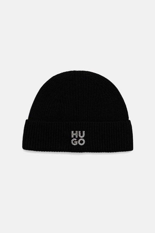 HUGO czapka z dodatkiem wełny aplikacja czarny 50548732