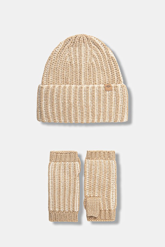 UGG czapka i mitenki z domieszką wełny CHUNKY z domieszką wełny beżowy 103605
