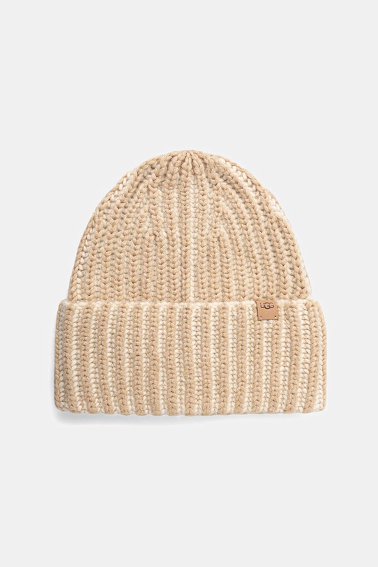 UGG czapka i mitenki z domieszką wełny CHUNKY 103605 beżowy AW25