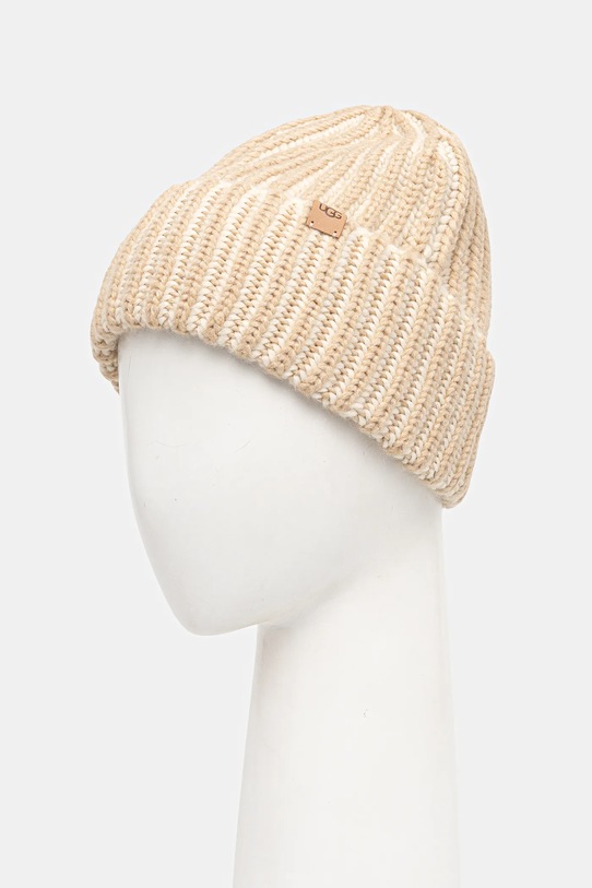 UGG czapka i mitenki z domieszką wełny CHUNKY beżowy 103605
