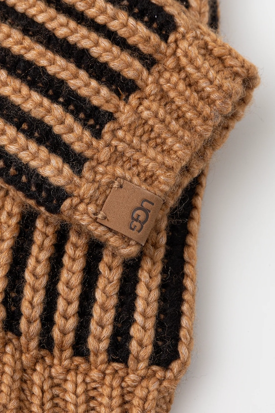 UGG czapka i mitenki z domieszką wełny CHUNKY 103605 brązowy