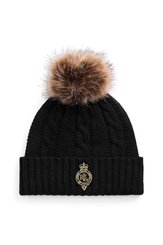 Lauren Ralph Lauren czapka z dodatkiem wełny średniej grubości czarny 454P04455
