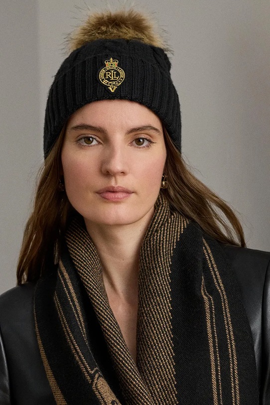 Akcesoria Lauren Ralph Lauren czapka z dodatkiem wełny 454P04455 czarny