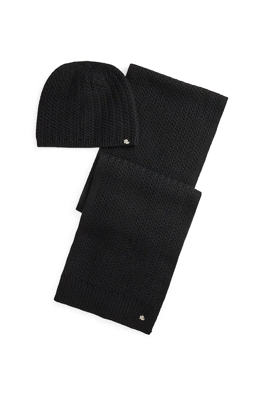 Lauren Ralph Lauren czapka i szalik z dodatkiem wełny średniej grubości czarny 454P04471