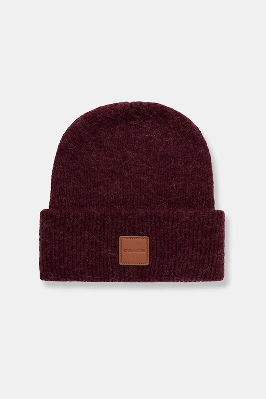 Coach czapka z dodatkiem wełny średniej grubości bordowy 29CU825