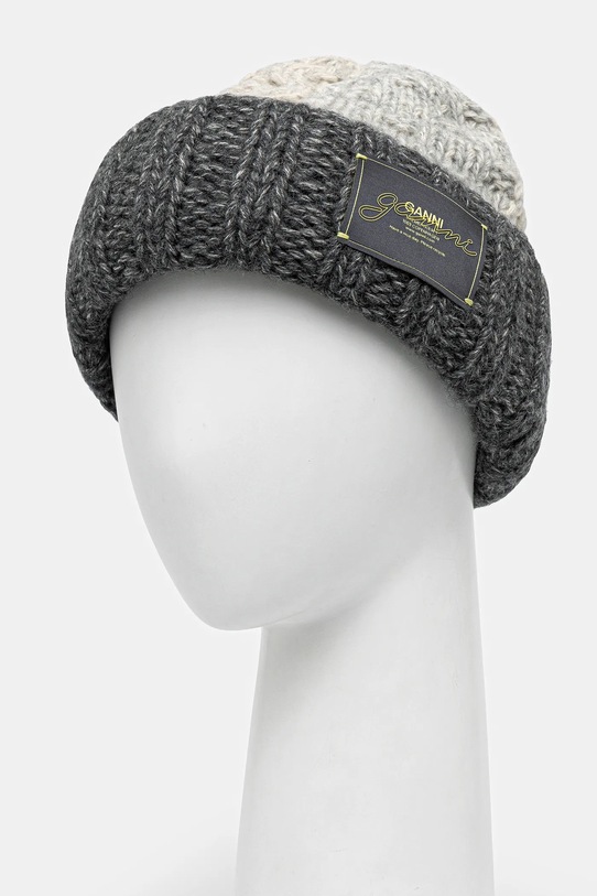 GANNI pălărie din amestec de lână Wool Cotton Bubble A6661 gri AW25
