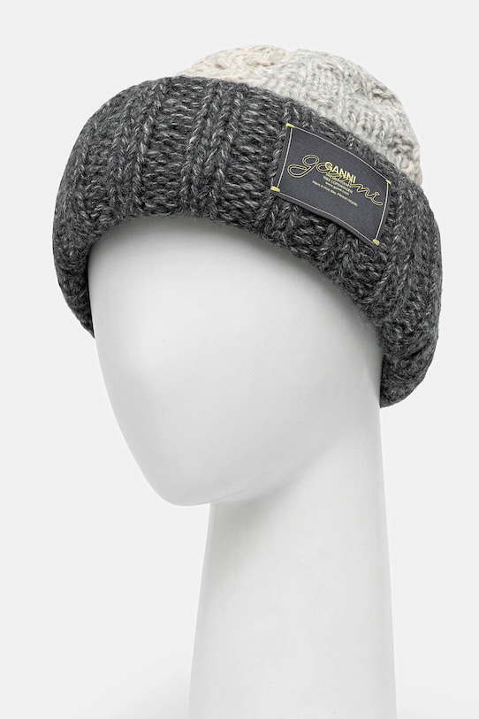 GANNI pălărie din amestec de lână Wool Cotton Bubble A6661 gri AW25