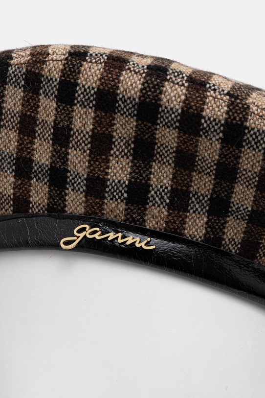 Baretka GANNI Checked Wool Mix Beret A6669 hnedá AW25