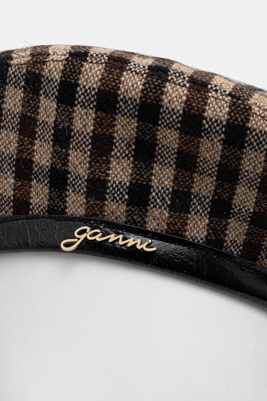 Baretka GANNI Checked Wool Mix Beret A6669 hnedá AW25