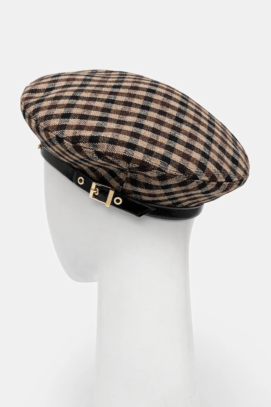 Doplnky Baretka GANNI Checked Wool Mix Beret A6669 hnedá