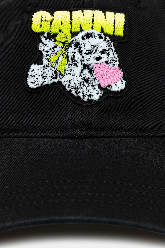 GANNI czapka z daszkiem bawełniana Washed Cotton Canvas Puppy A6941 czarny AW25