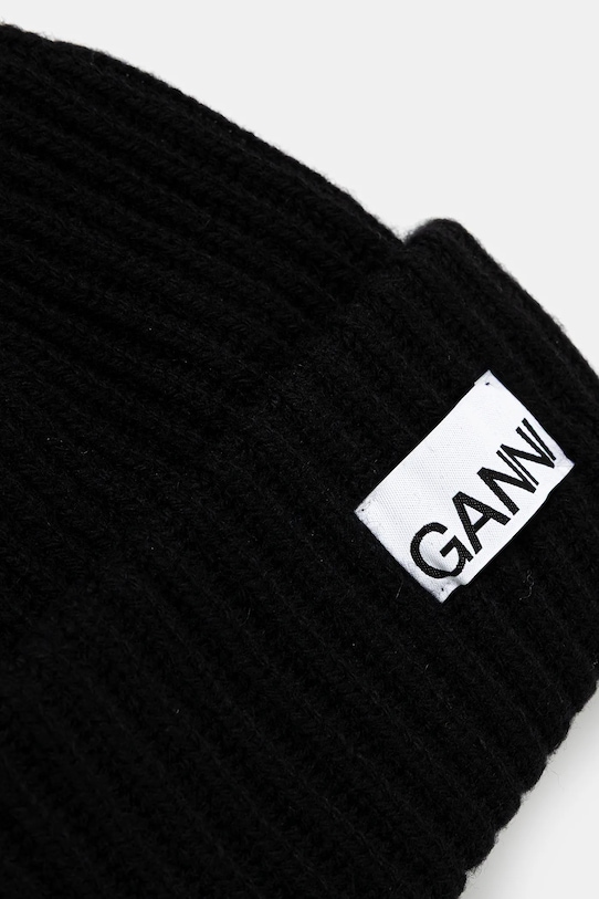 Akcesoria GANNI czapka z dodatkiem wełny Structured Rib A4429 czarny