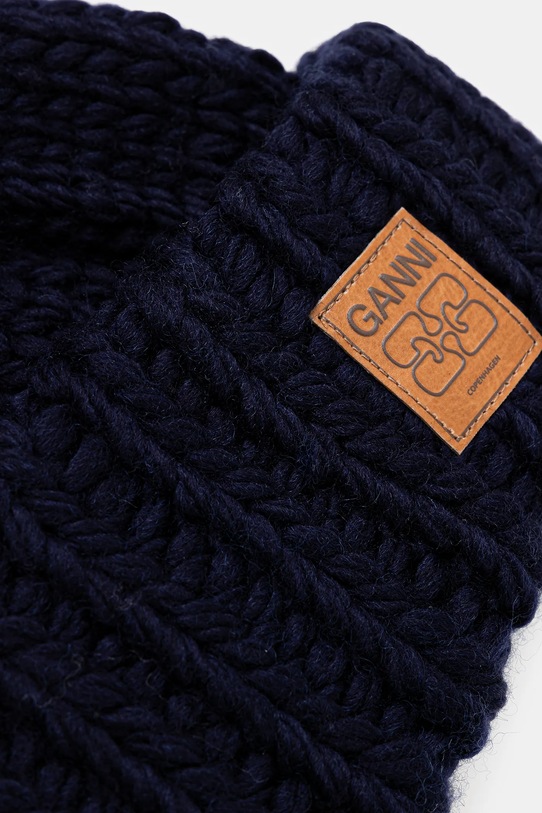 Akcesoria GANNI czapka wełniana Graphic Wool Hand Knit A7171 granatowy