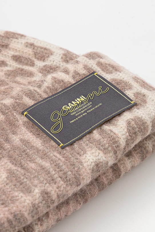 Akcesoria GANNI czapka z dodatkiem wełny Graphic Wool Mix Printed Leopard A6658 brązowy