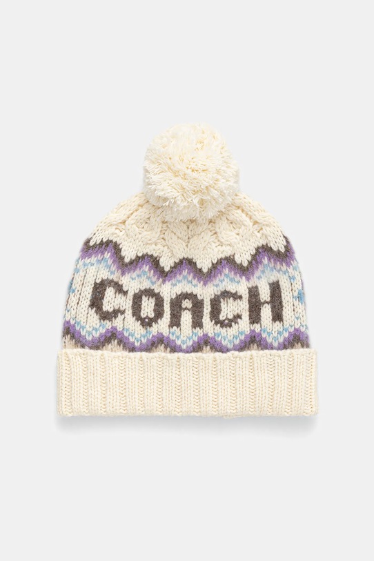 Coach czapka z dodatkiem wełny średniej grubości beżowy 29CCL51