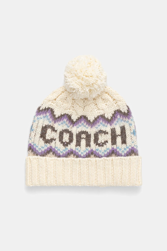 Coach czapka z dodatkiem wełny średniej grubości beżowy 29CCL51