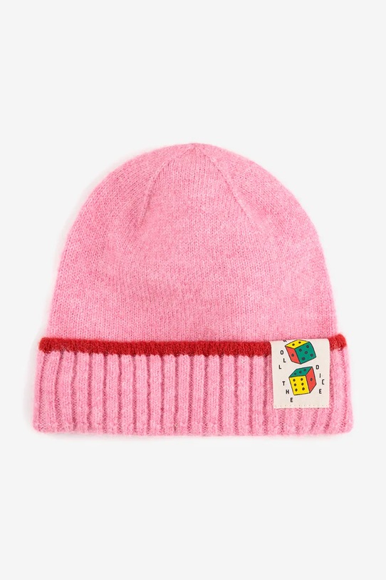 Bobo Choses czapka z domieszką wełny dziecięca Roll The Dice 225AI035 różowy AW25