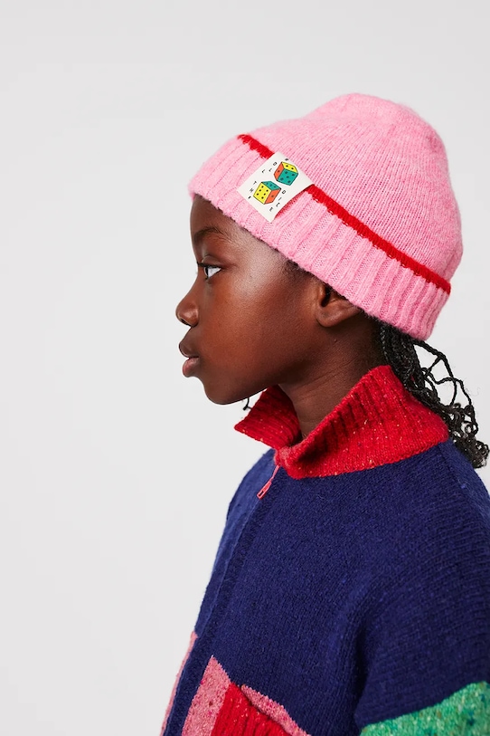 Bobo Choses czapka z domieszką wełny dziecięca Roll The Dice różowy 225AI035