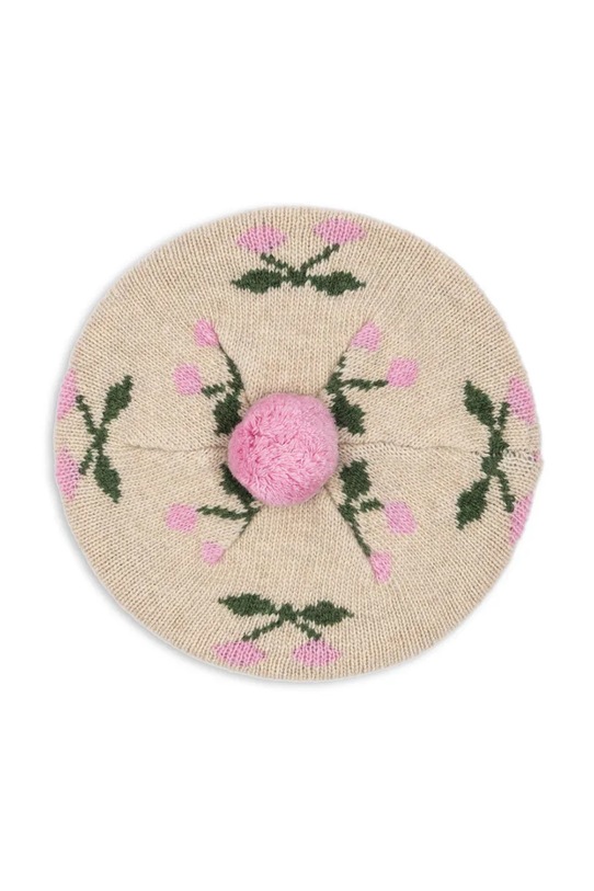 Konges Sløjd beret dziecięcy BELOU KNIT BERET z dodatkiem wełny beżowy KS101423.9BYA