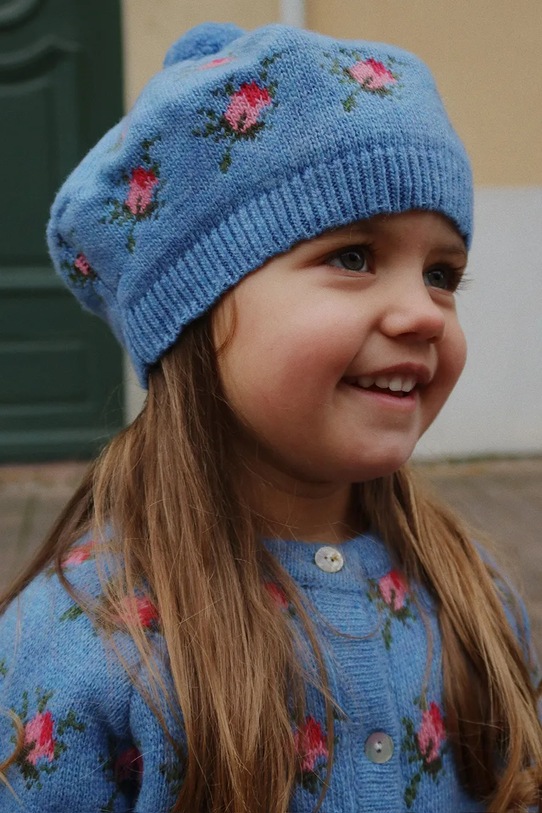 Konges Sløjd beret dziecięcy BELOU KNIT BERET z dodatkiem wełny niebieski KS101423.9BYA